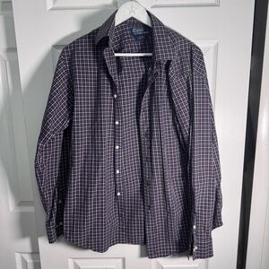 Ralph Lauren Blue Casual Button Down Shirt Checkered Pattern
